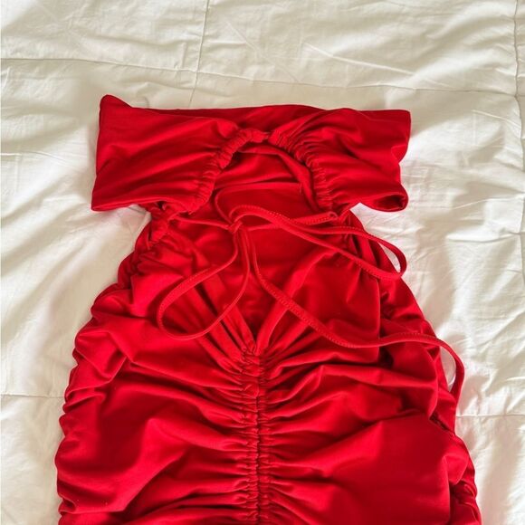 Cutout Mini Dress, Ruched Criss Cross Halter Dresses for Women,Low Back Bodycon - Picture 2 of 16